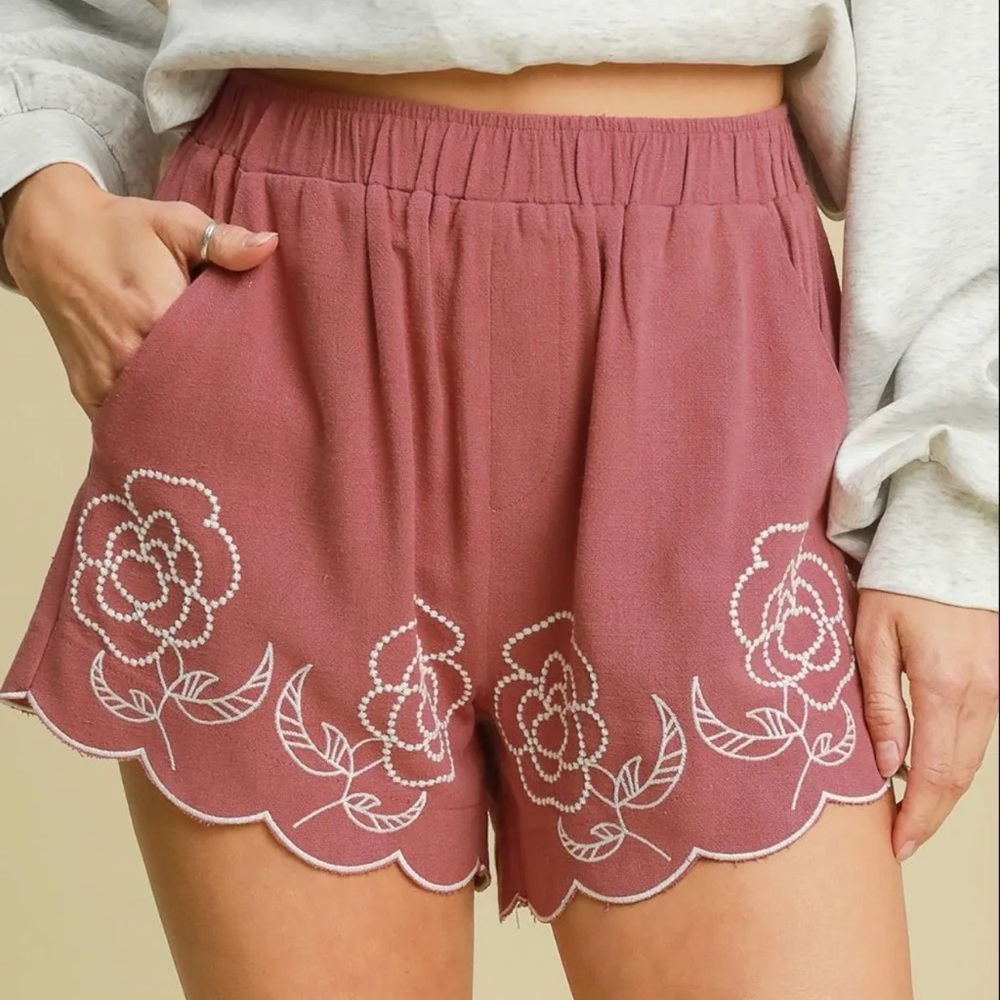 Embroidered Pink Women's Shorts